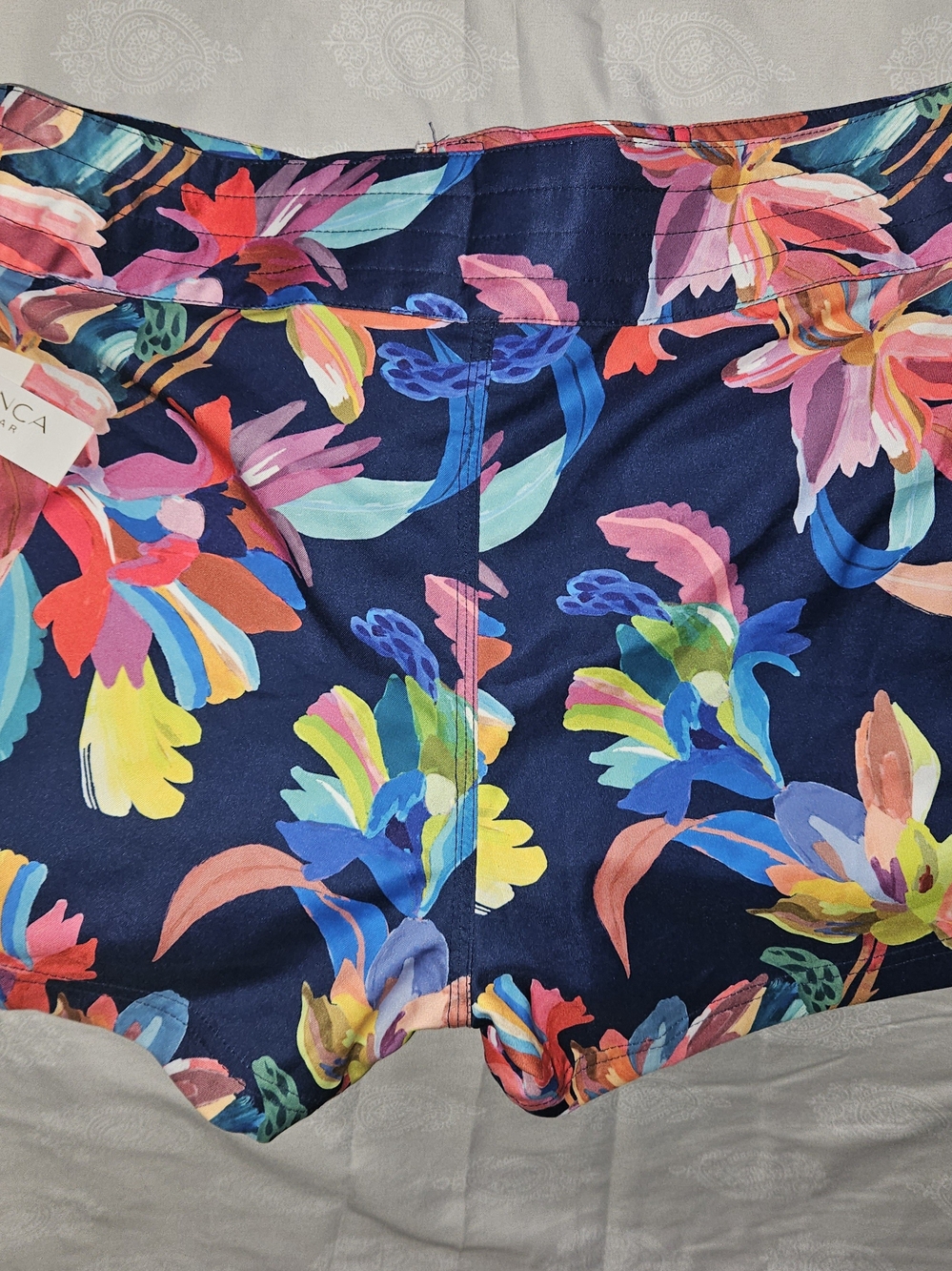 La Blanca Navy Floral Swim Bottoms with Coral and Blue Accents